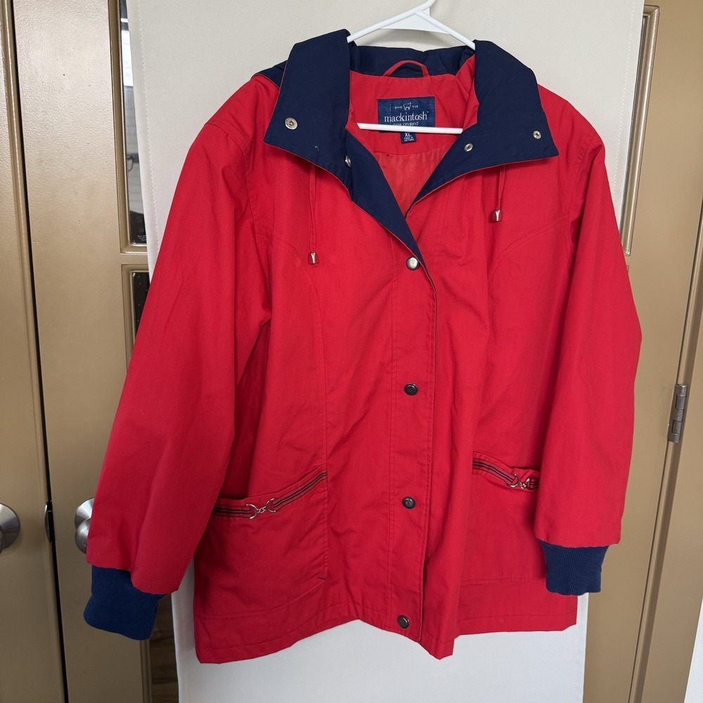 Mackintosh New England Women's XL‎ Red Snap Up Hooded Lightweight Jacket